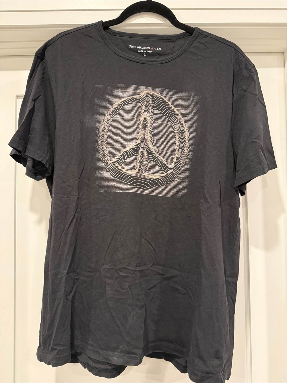 John Varvatos Black Tee with Cream Peace Sign Graphic
